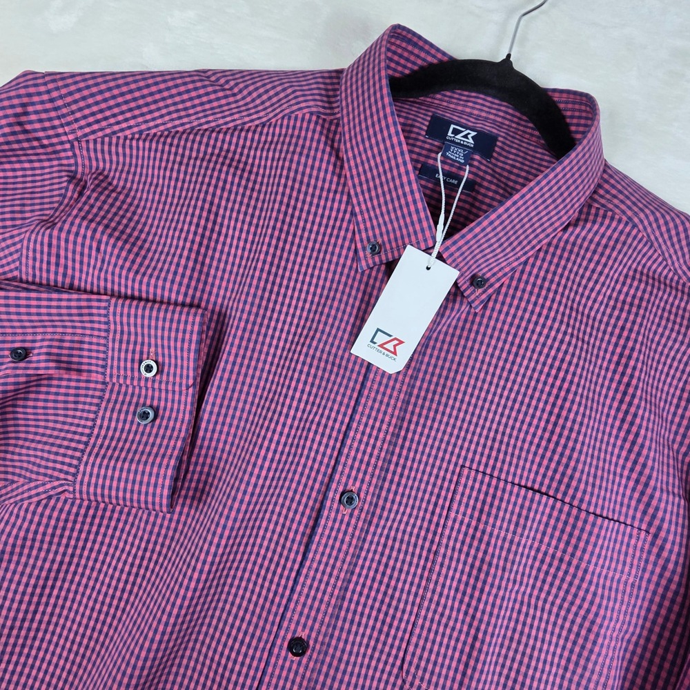 Cutter & Buck Button Down Mens XXXL Pink Blue Gingham Check Plaid Preppy NEW